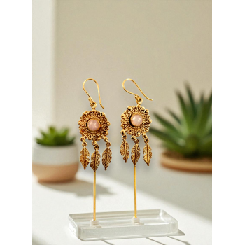Floral Leaf Drop Brass Earrings