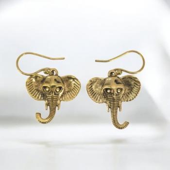 Brass Ethnic Boho Design Elephant Head Earrings