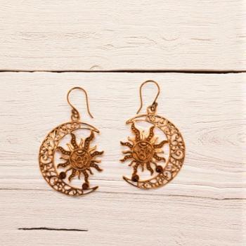 Antique Brass Celestial Sun & Moon Earrings
