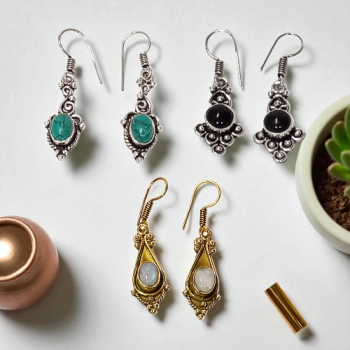 Minimalist Gemstone Brass Earrings