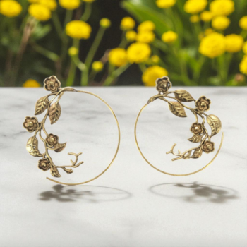 Floral Vine Brass Hoop Earrings