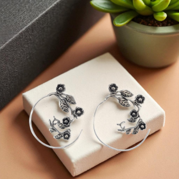 Floral Vine Brass Hoop Earrings