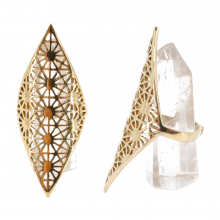 Adjustable Brass Boho Filigree Geometric Statement Finger Ring