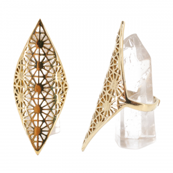 Adjustable Brass Boho Filigree Geometric Statement Finger Ring
