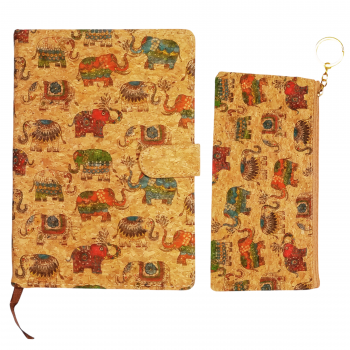 BJB-001 Elephant printed Cork material cover Journal with Pencil Bag