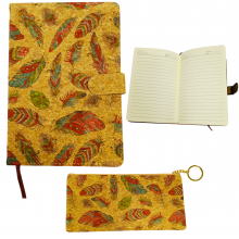 BJB-001 Feather printed Cork material cover Journal with Pencil Bag