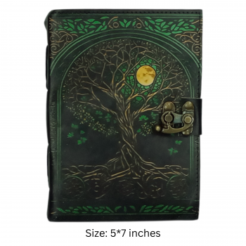 Handmade Leather Journal with Tree of Life Design – 5x7 Inch Lockable Notebook