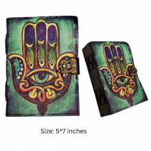 Handmade Leather Journal with Hamsa Hand & Evil Eye – Lockable 5x7 Notebook