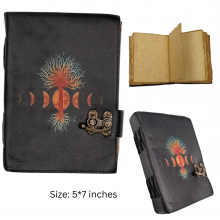 Handmade Leather Journal with Moon Phase & Tree Design – Lockable 5x7 Notebook Handmade Leather Journal with Moon Phase & Tree Design – Lockable 5x7 Notebook