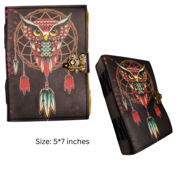 Dreamcatcher Leather Journal with Owl – Handmade Vintage Notebook