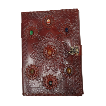 Gemstone Leather Journal – Handcrafted 7x10 Vintage Writing Notebook
