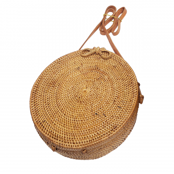 8" Handwoven Rattan Round Crossbody Bag