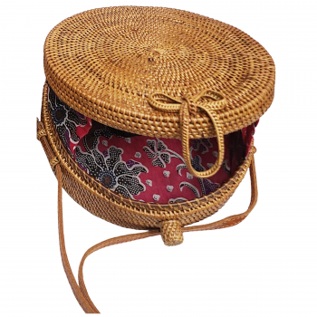 8" Handwoven Rattan Round Crossbody Bag