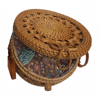 8" Handwoven Rattan Round Crossbody Bag