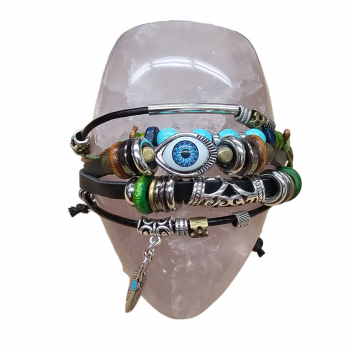 Handmade Boho Evil Eye Bracelet for Men & Women – Adjustable Multi-Layer Leather Beaded Charm