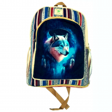 17" Hemp Cotton wolf Printed Stylish Backpack 17" Hemp Cotton wolf Printed Stylish Backpack
