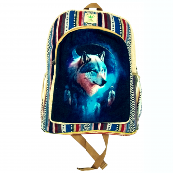 17" Hemp Cotton wolf Printed Stylish Backpack