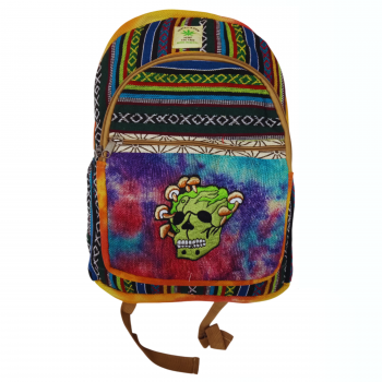 17" Hemp Cotton Skull Mushroom Backpack