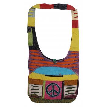Peace Symbol Cotton Hobo Bag with 2 Pockets – Boho Harmony & Function