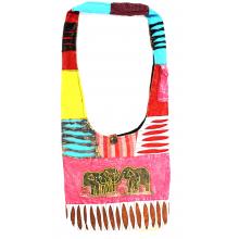 Triple Elephant Embroidered Cotton Hobo Bag