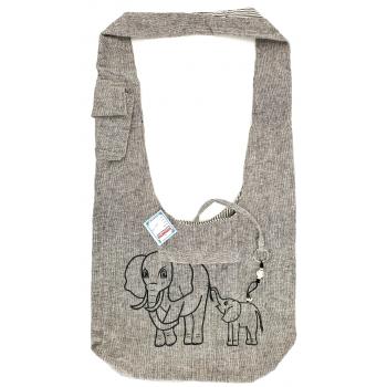 Elephant Print Neutral Cotton Hobo & Shoulder Bag