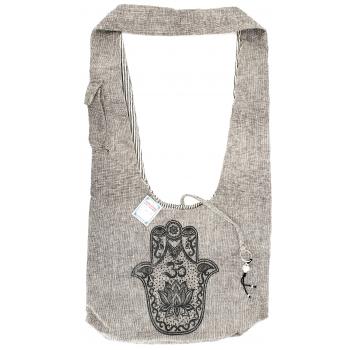 Hamsa Hand Print Spiritual Boho Cotton Hobo Bag