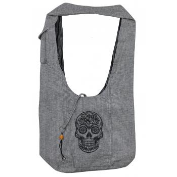 Sugar Skull Print Cotton Hobo Bag