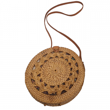 8" Handwoven Rattan Round Crossbody Bag